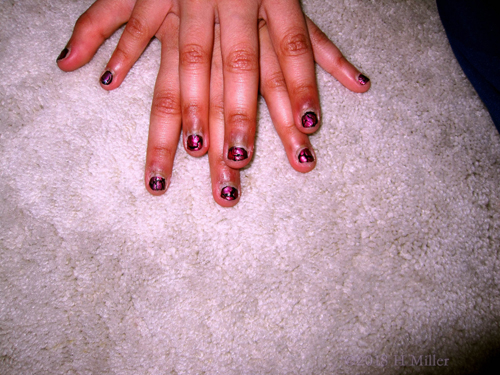 Dark Red Under Hot Pink Shatter Girls Mani Looks Great