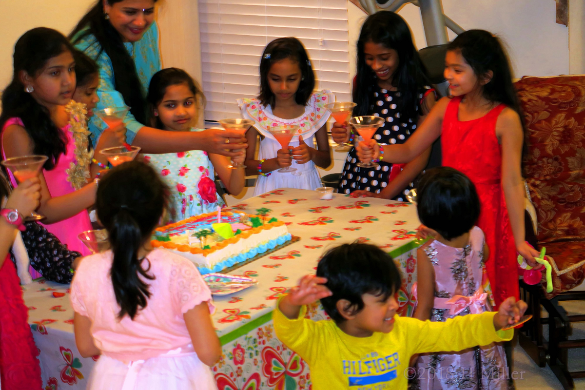 Cheerful Girls Enjoying The Birthday Cake At The Spa Party! 1