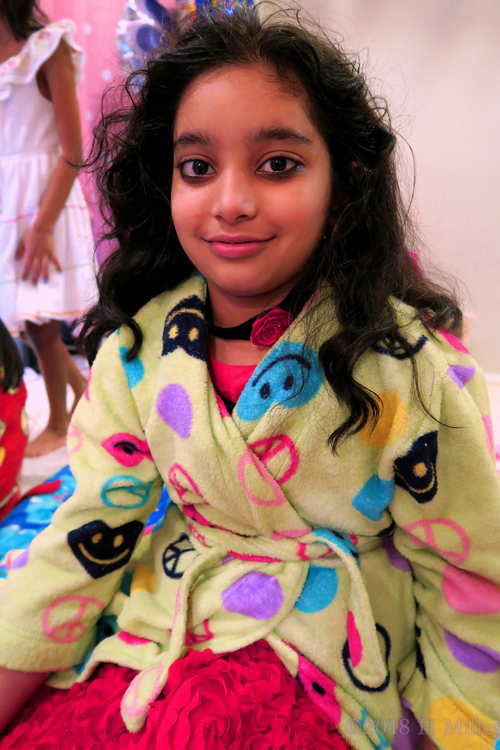 Closeup Of The Smiling Party Guest After Her Facial For Girls. Closeup Of The Smiling Party Guest After Her Facial For Girls.