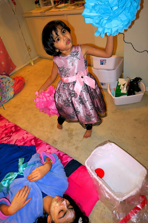 This Spa Party Guest Is Playing With The Fluffy Decorations! This Spa Party Guest Is Playing With The Fluffy Decorations!