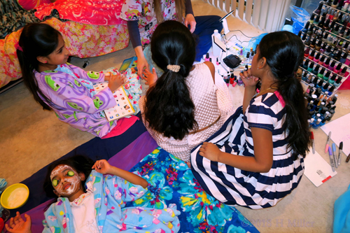 While One Enjoys The Facial For Girls, The Other Is Busy With Her Kids Mini Mani Activity! While One Enjoys The Facial For Girls, The Other Is Busy With Her Kids Mini Mani Activity!