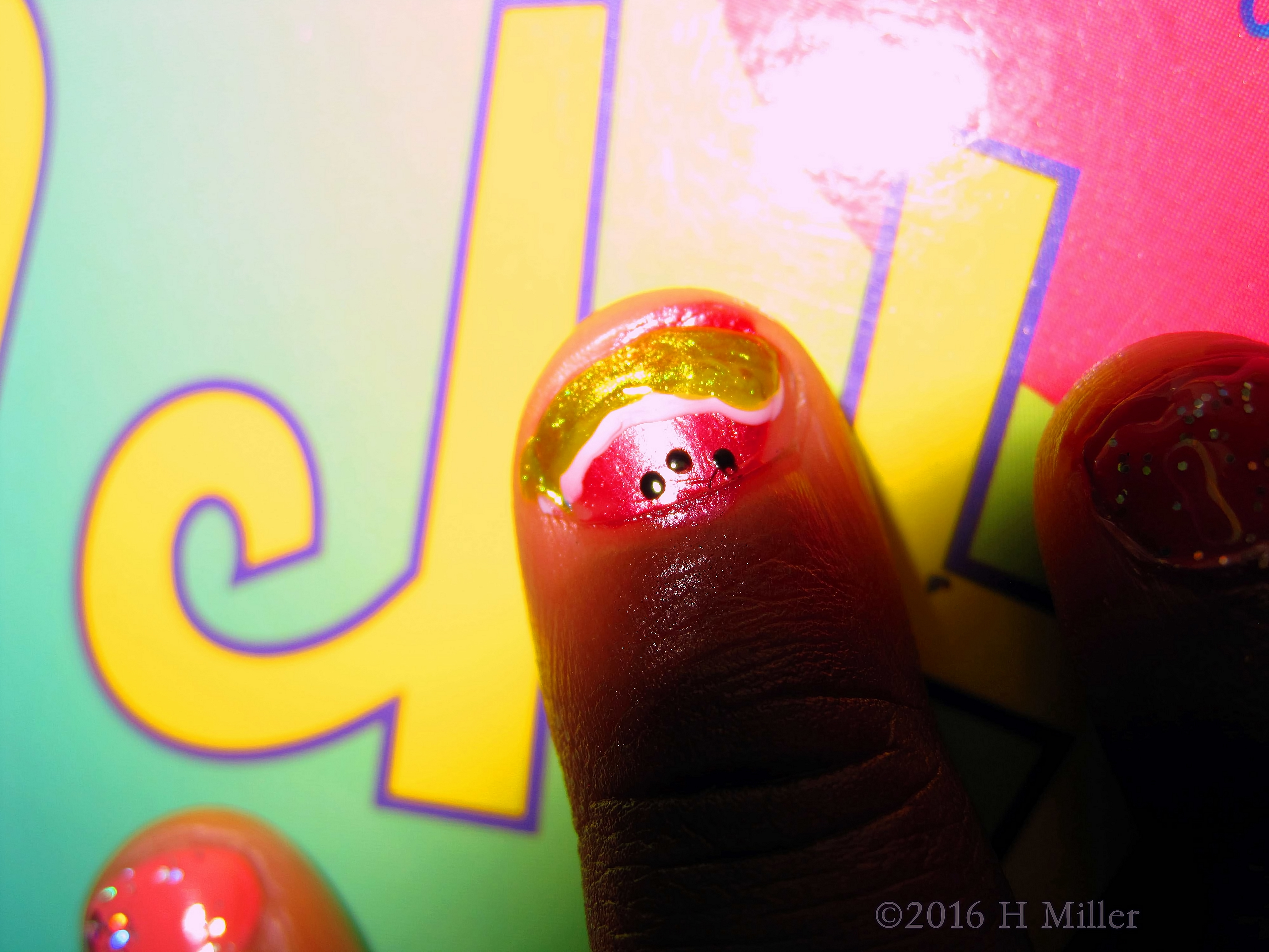 Super Cute Watermelon On Her Nail! Super Cute Watermelon On Her Nail!