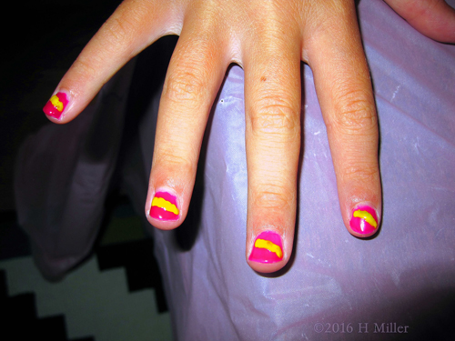 Pink And Yellow Striped Mini Mani