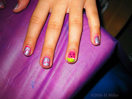 Silver Crackle And Watermelon Mini Mani Silver Crackle And Watermelon Mini Mani