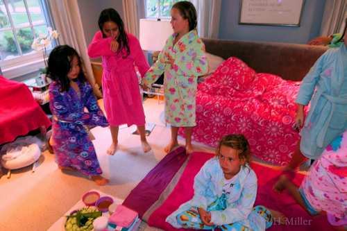 After Putting On Spa Robes, They Are All Set For The Party. After Putting On Spa Robes, They Are All Set For The Party.
