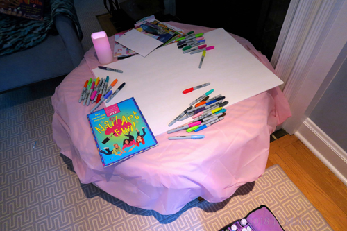 White Foam Board With Lots Of Colorful Markers And Stickers For The Spa Birthday Card!