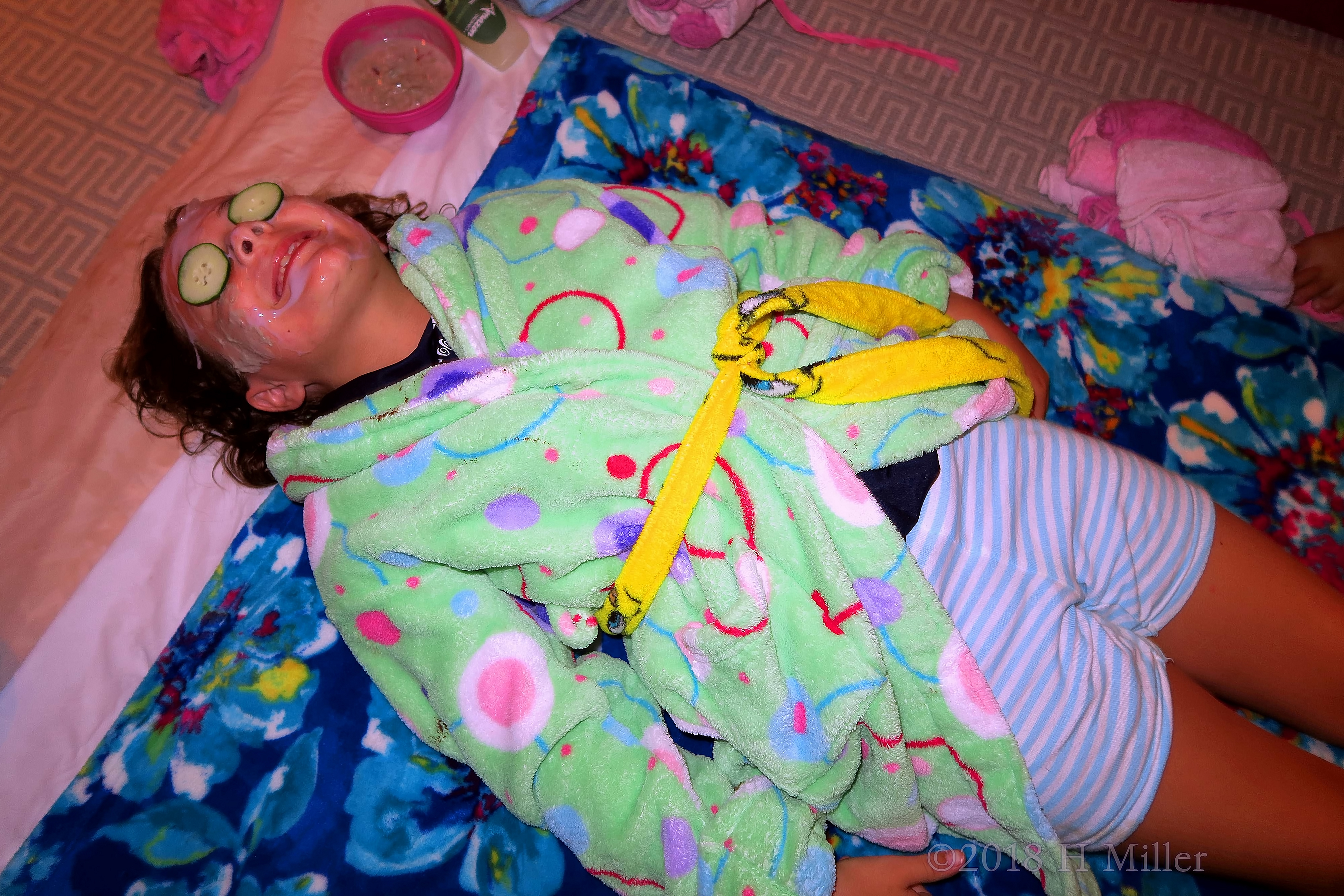 With Cukes Over The Eyes And Kids Facial Masque On, She Relaxes! With Cukes Over The Eyes And Kids Facial Masque On, She Relaxes!