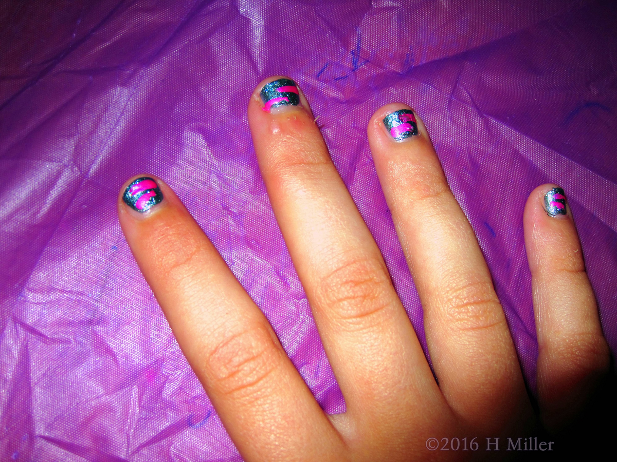 Blue And Pink Striped Girls Mini Mani 