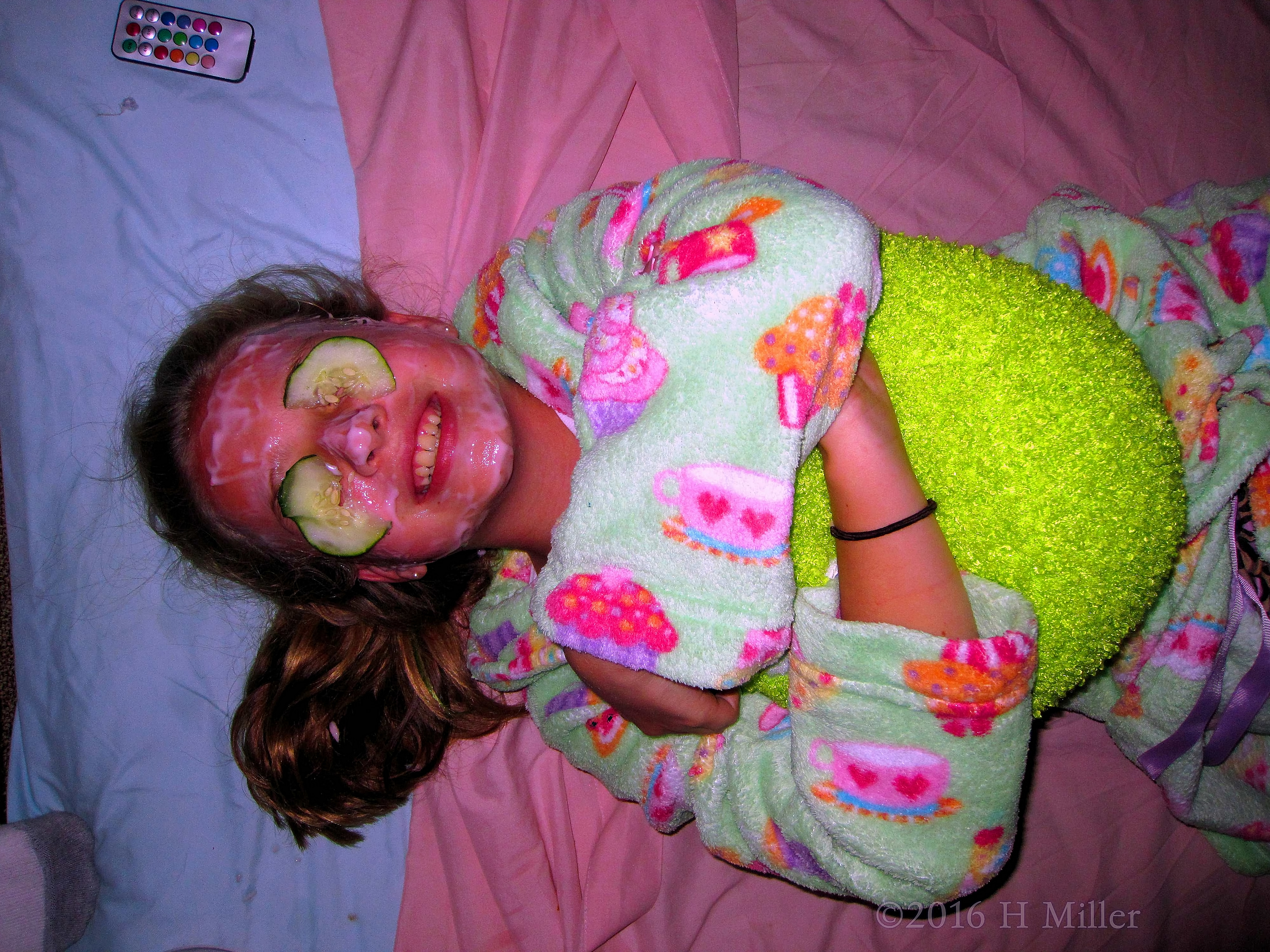 Smiling Wide During Her Homemade Strawberry Facial 