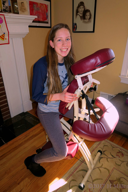 Party Guest Posing, Waiting For Her Chair Massage