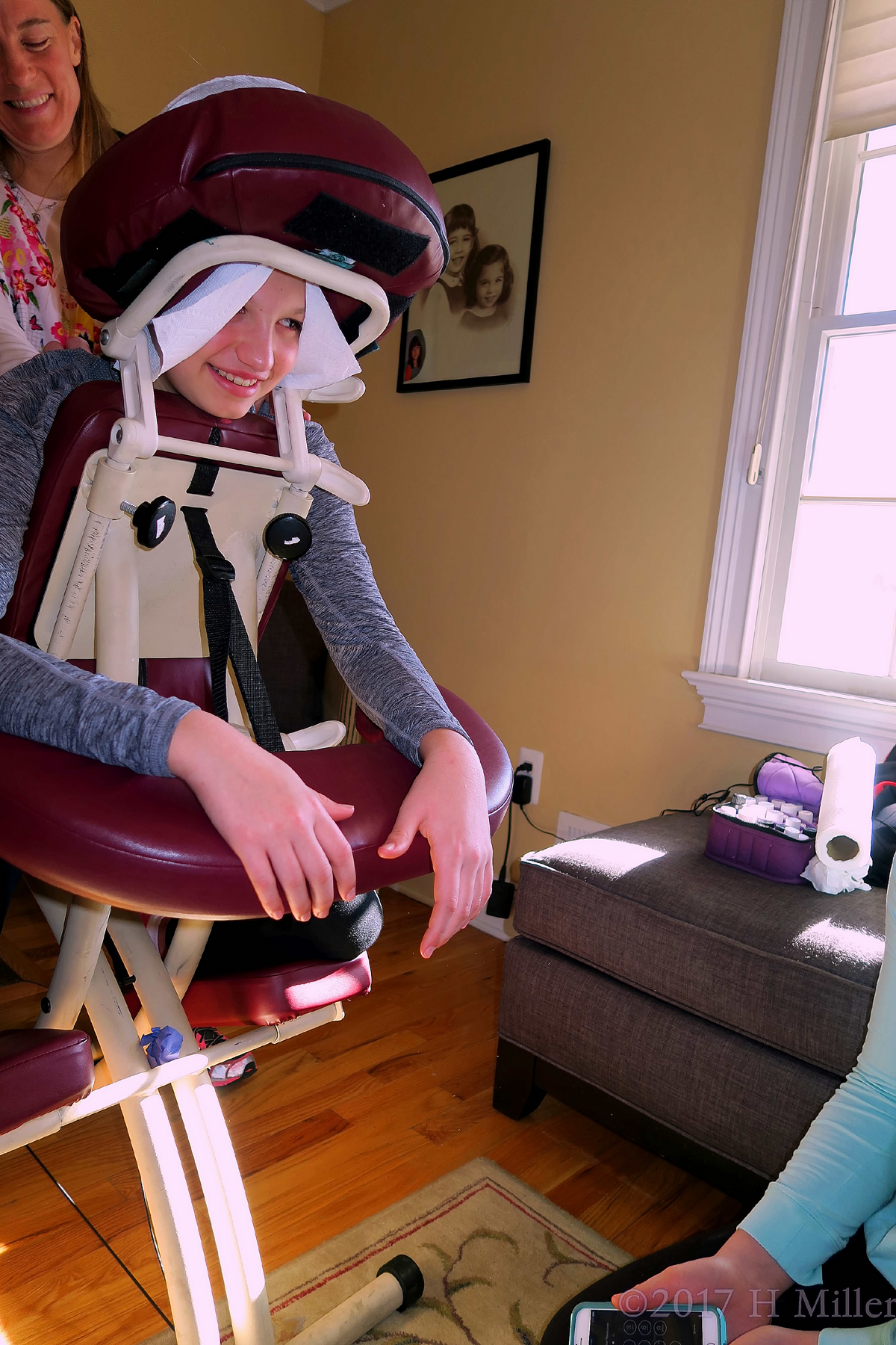 Party Guest Enjoying Her Chair Massage At The Spa For Girls. 