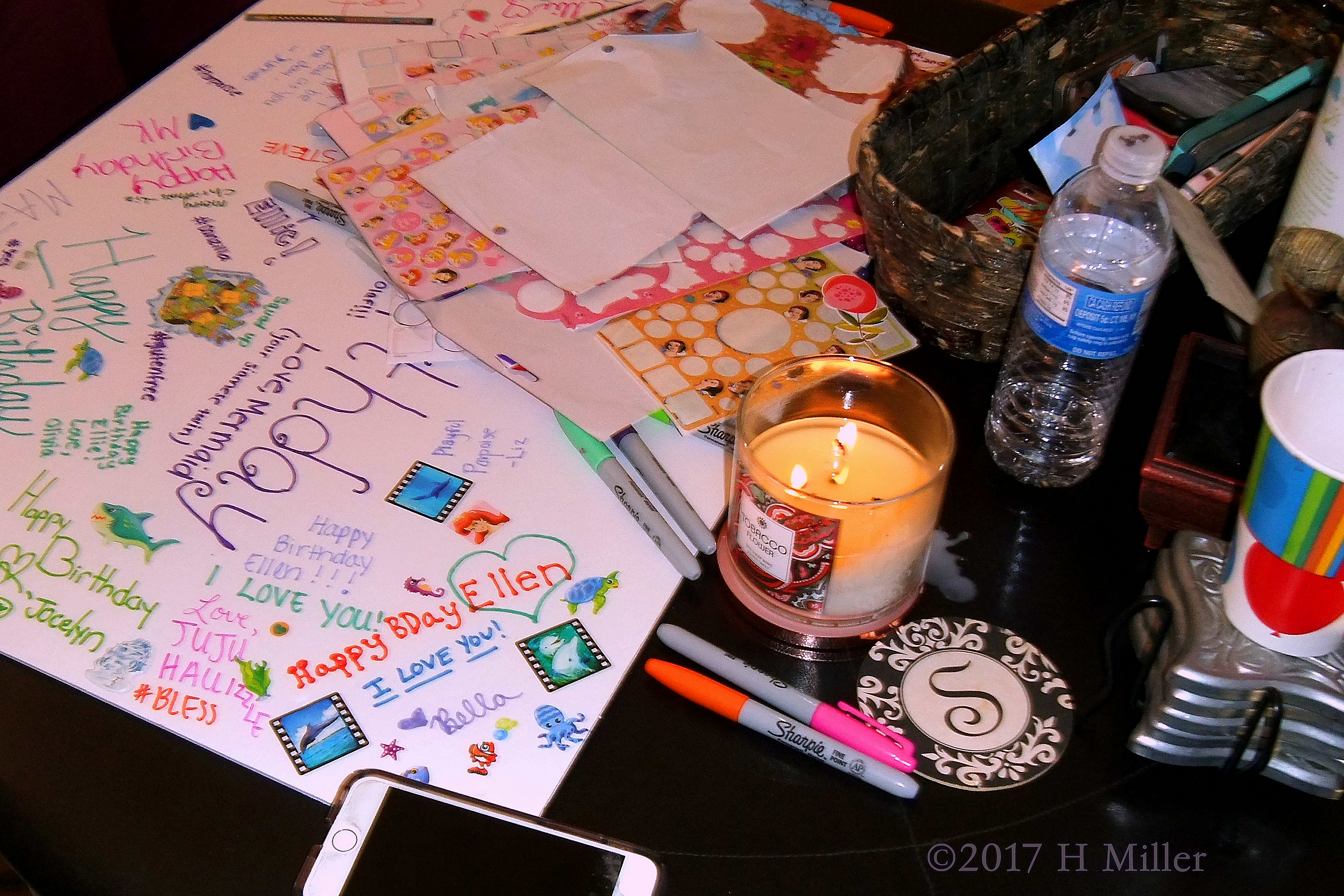Candles, Coasters, Markers And Stickers At The Spa Birthday Card Setup 