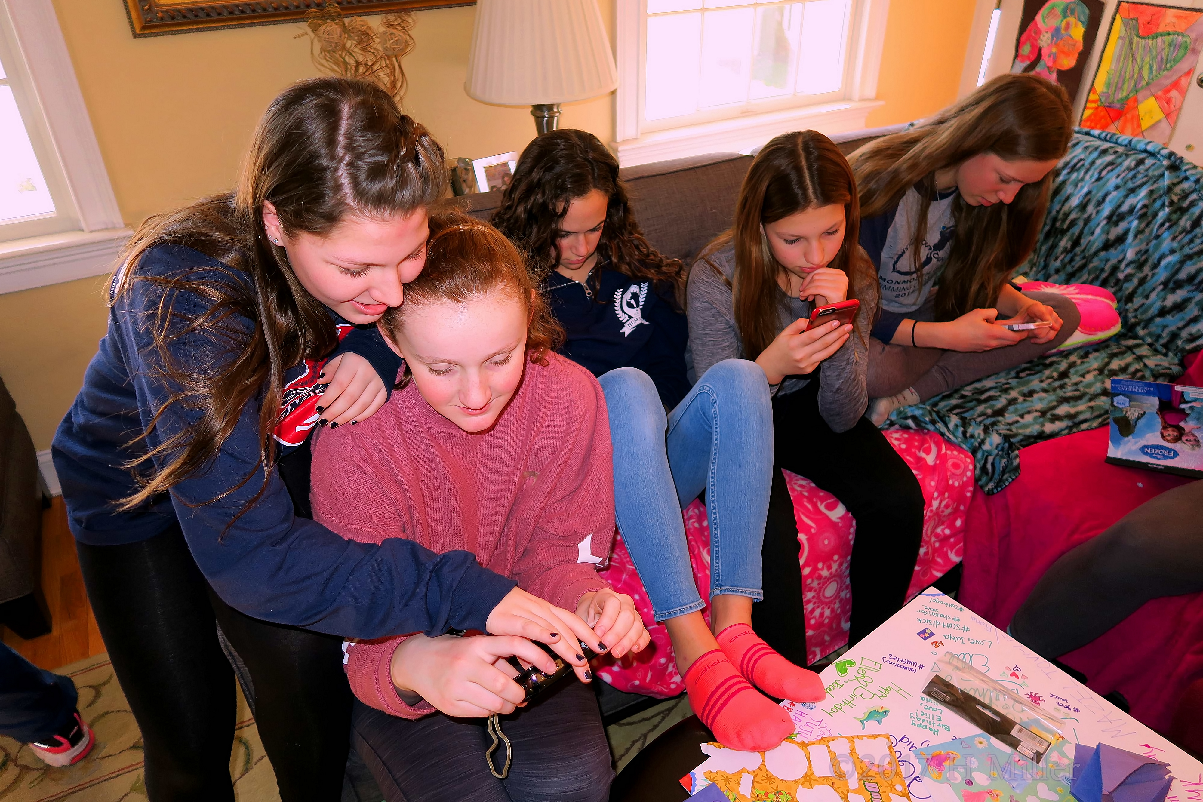 Girls On Their Phones Taking A Break From The Spa Birthday Card Signing Girls On Their Phones Taking A Break From The Spa Birthday Card Signing