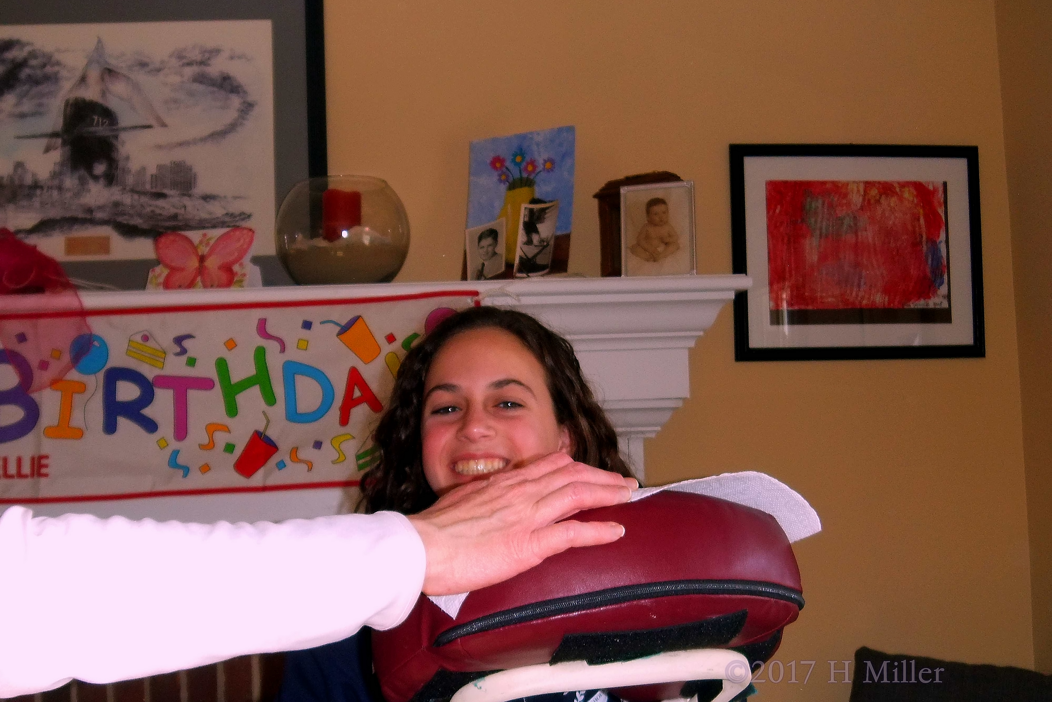 Hands On Chair Massage! Party Guest Smiling In Massage Chair! 