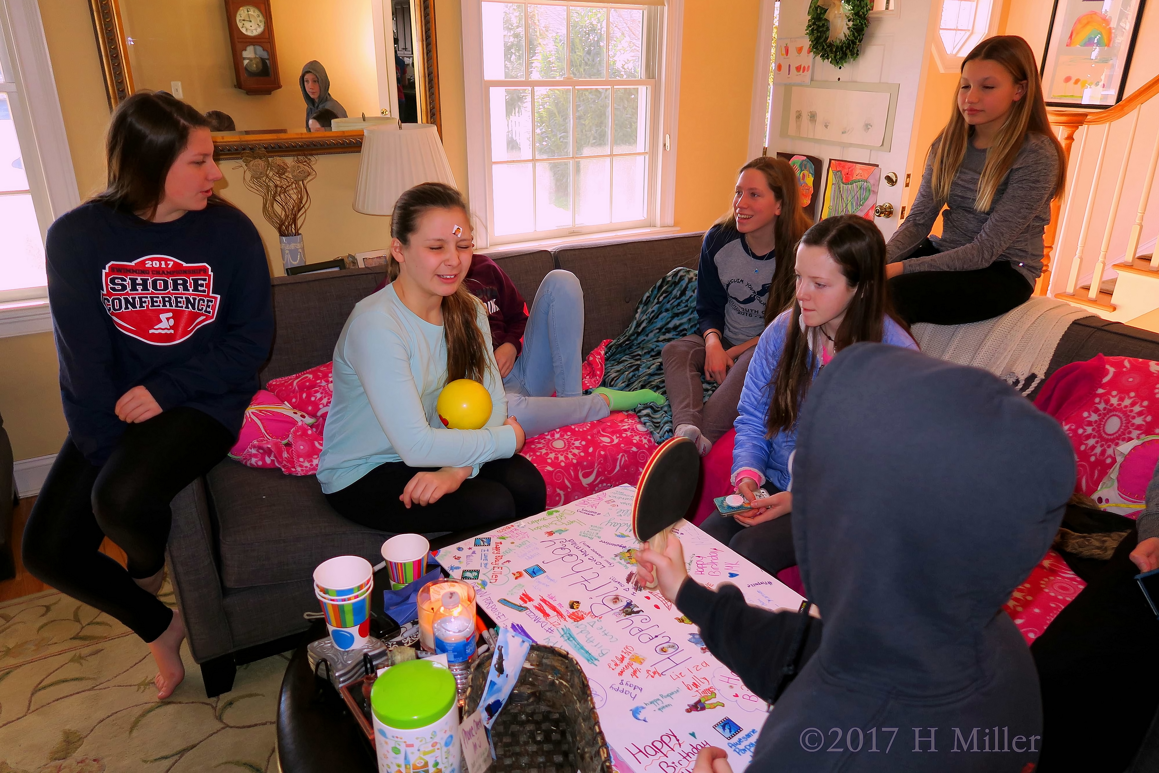 Party Guests Stickering Spa Birthday Card And Each Other! 