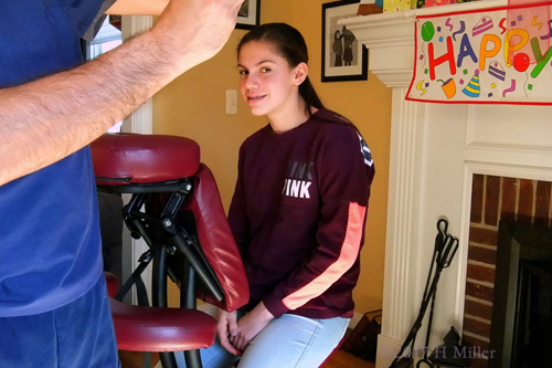 Party Guest Posing For Massage Chair Photo! Party Guest Posing For Massage Chair Photo!