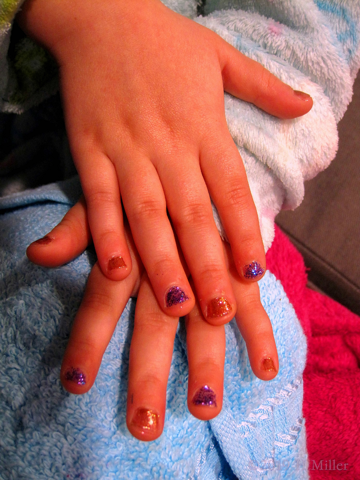 Kids Manicure Purple Glitter Polish And Amber Gold Glitter Polish