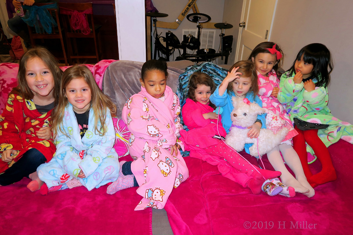 Spa Party Guests Group Photo In Kids Spa Robes 