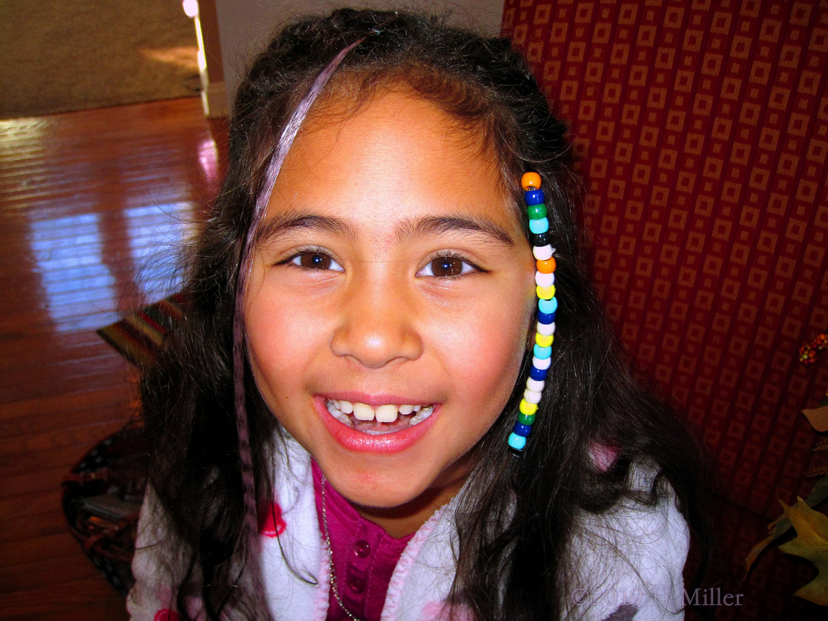 Beads And Beaming And Feathers! Kids Party Guest Shows Off Kids Hairstyle! 