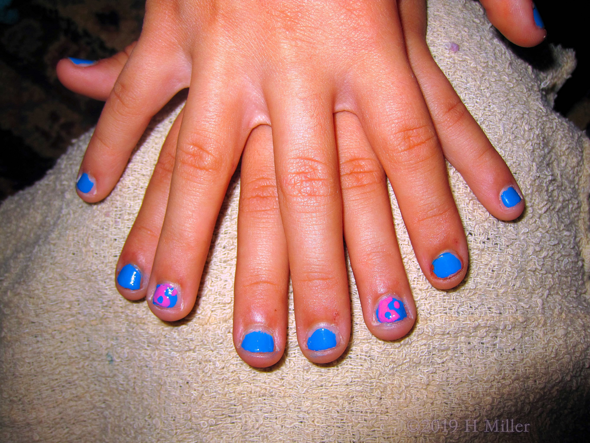 Blue And Pink Polish For Party Guest On Kids Mani! 