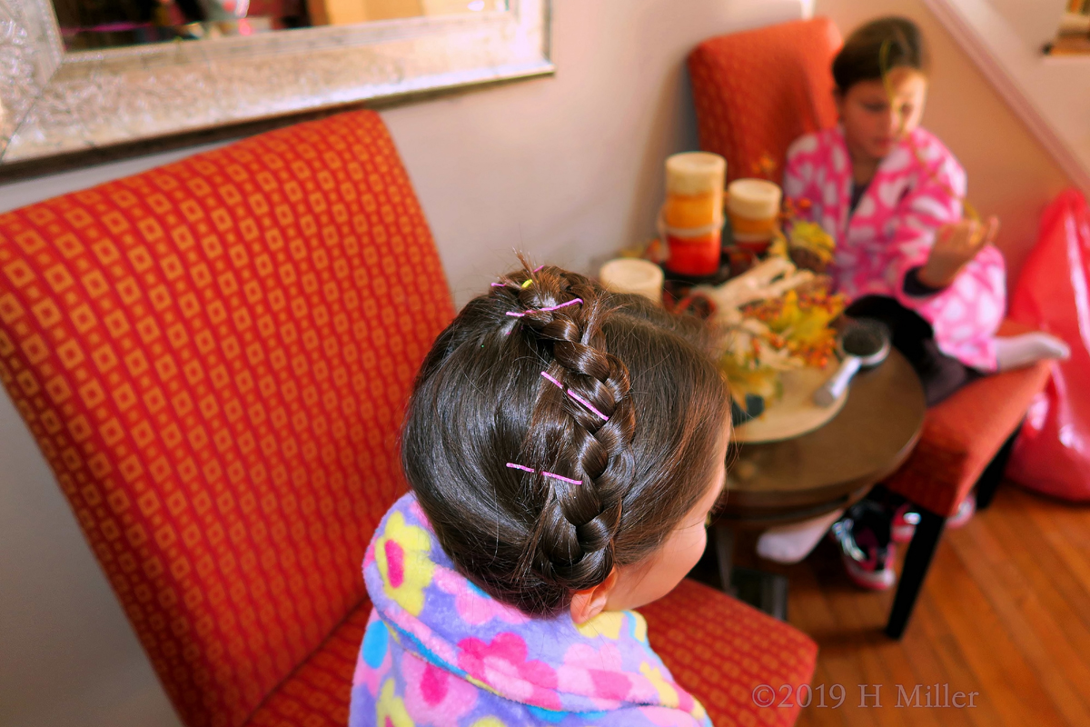Bobby Pins And Braids! Heidi Braids Kids Hairstyle On Spa Party Guest! 1