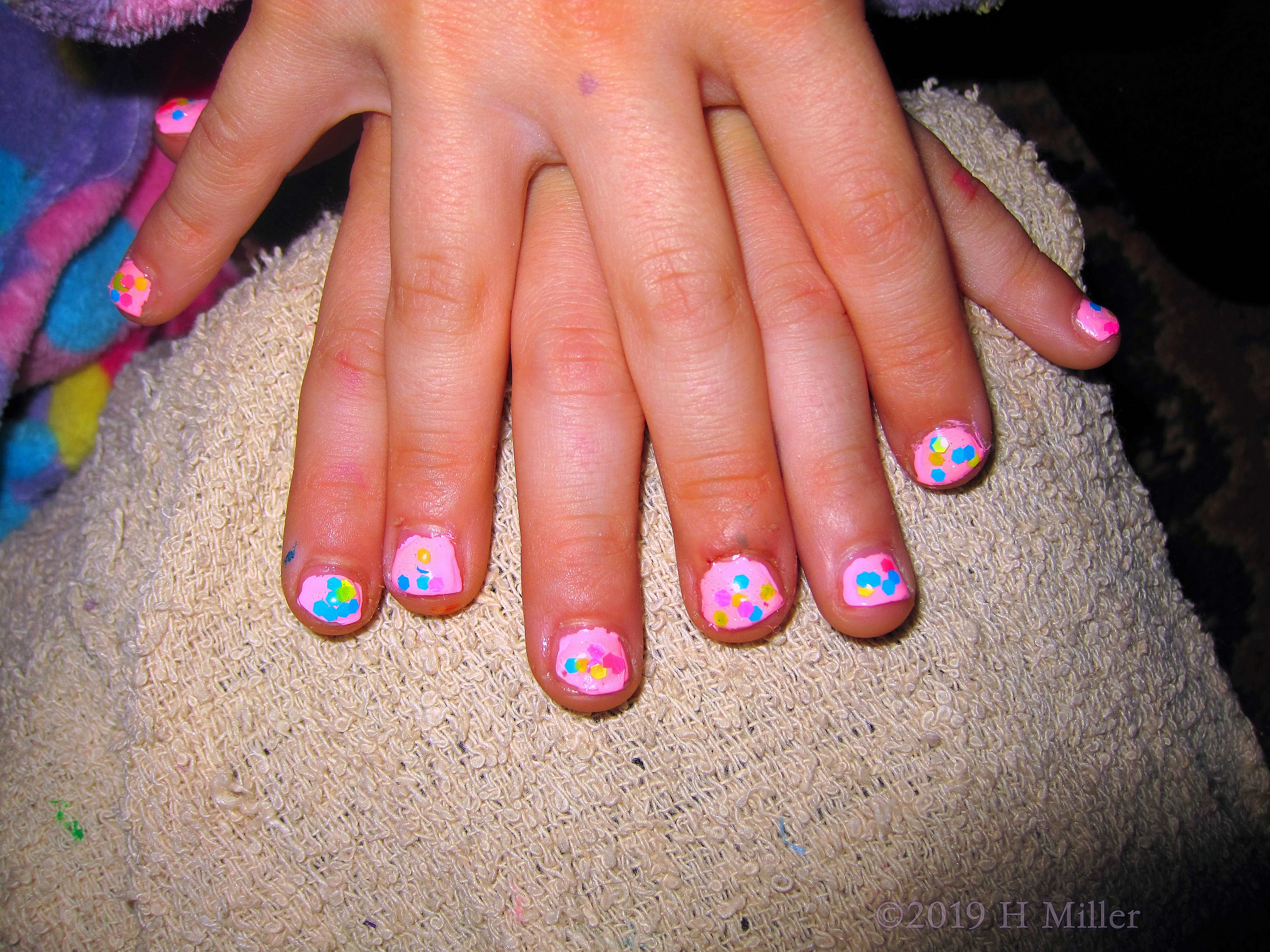 Cupcakes And Sprinkles! Kids Mani Has Pink Polish With Multicolored Polka Dots! Cupcakes And Sprinkles! Kids Mani Has Pink Polish With Multicolored Polka Dots!