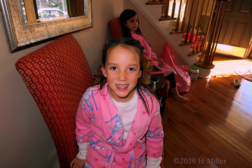 Grinning In A Pink Bunny Robe! Kids Party Guest Poses In Kids Spa Robe! Grinning In A Pink Bunny Robe! Kids Party Guest Poses In Kids Spa Robe!