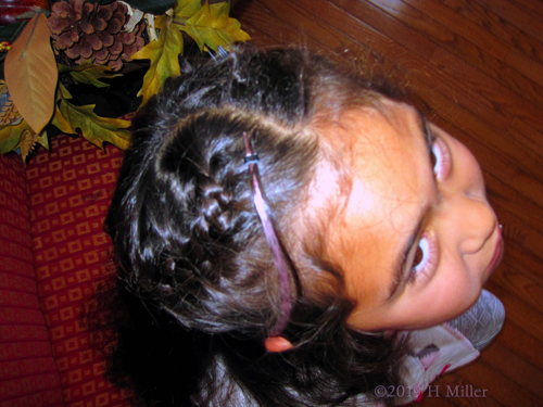 Pink Hair Don't Care! Party Guest Poses With Pink Hair Feather And Braided Kids Hairstyle!