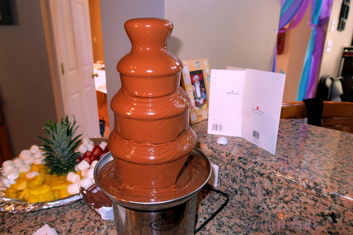 Chocolate Is Chilling! Chocolate Fountain At Kids Spa Party!  
