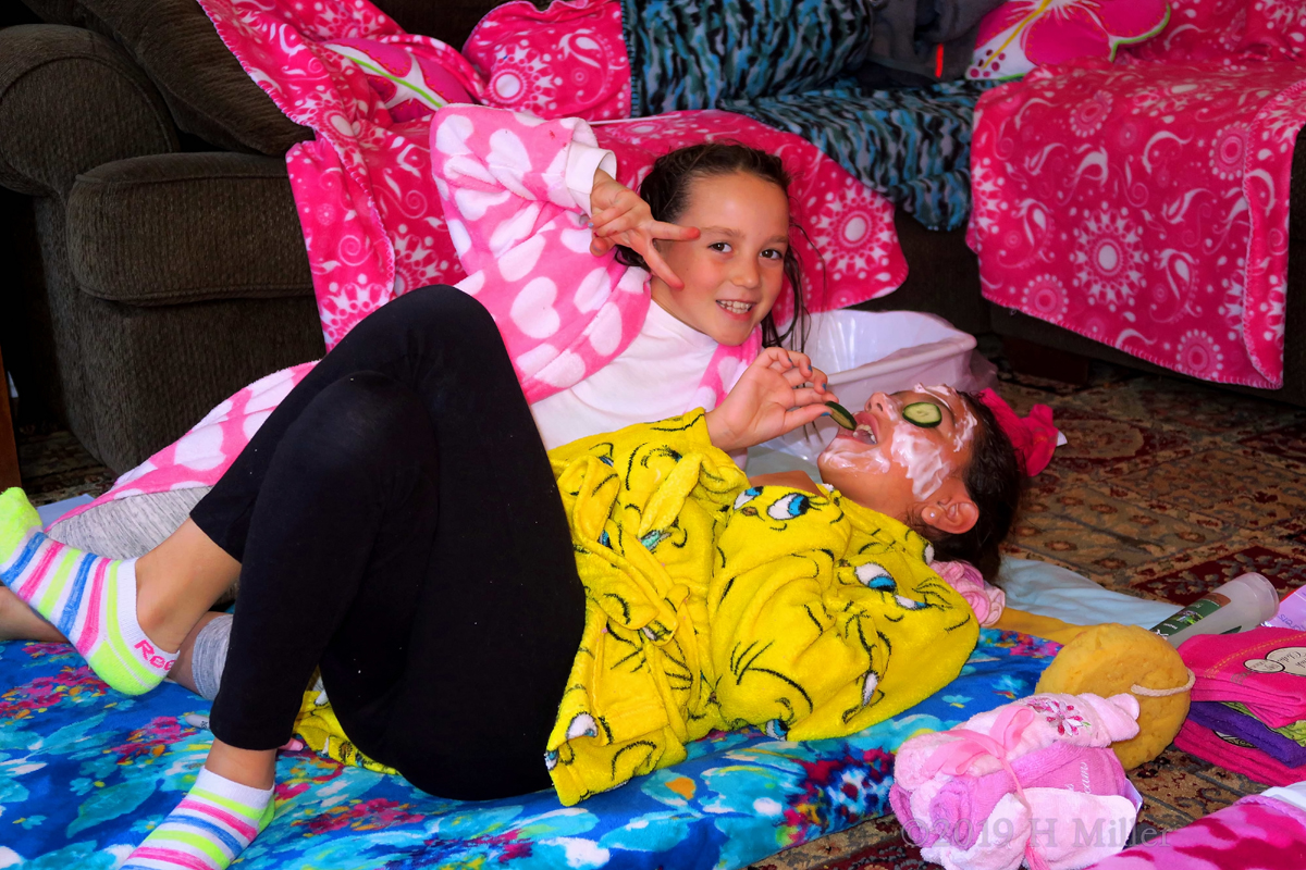 Cavorting And Cucumbers! Party Guests Play During Kids Facials! Cavorting And Cucumbers! Party Guests Play During Kids Facials!