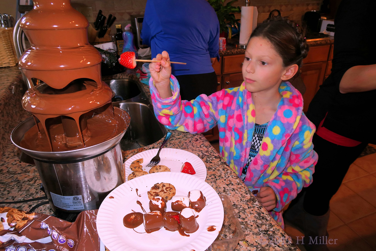 She's Choosing Strawberries! Kids Party Guest Dips A Strawberry In Chocolate!