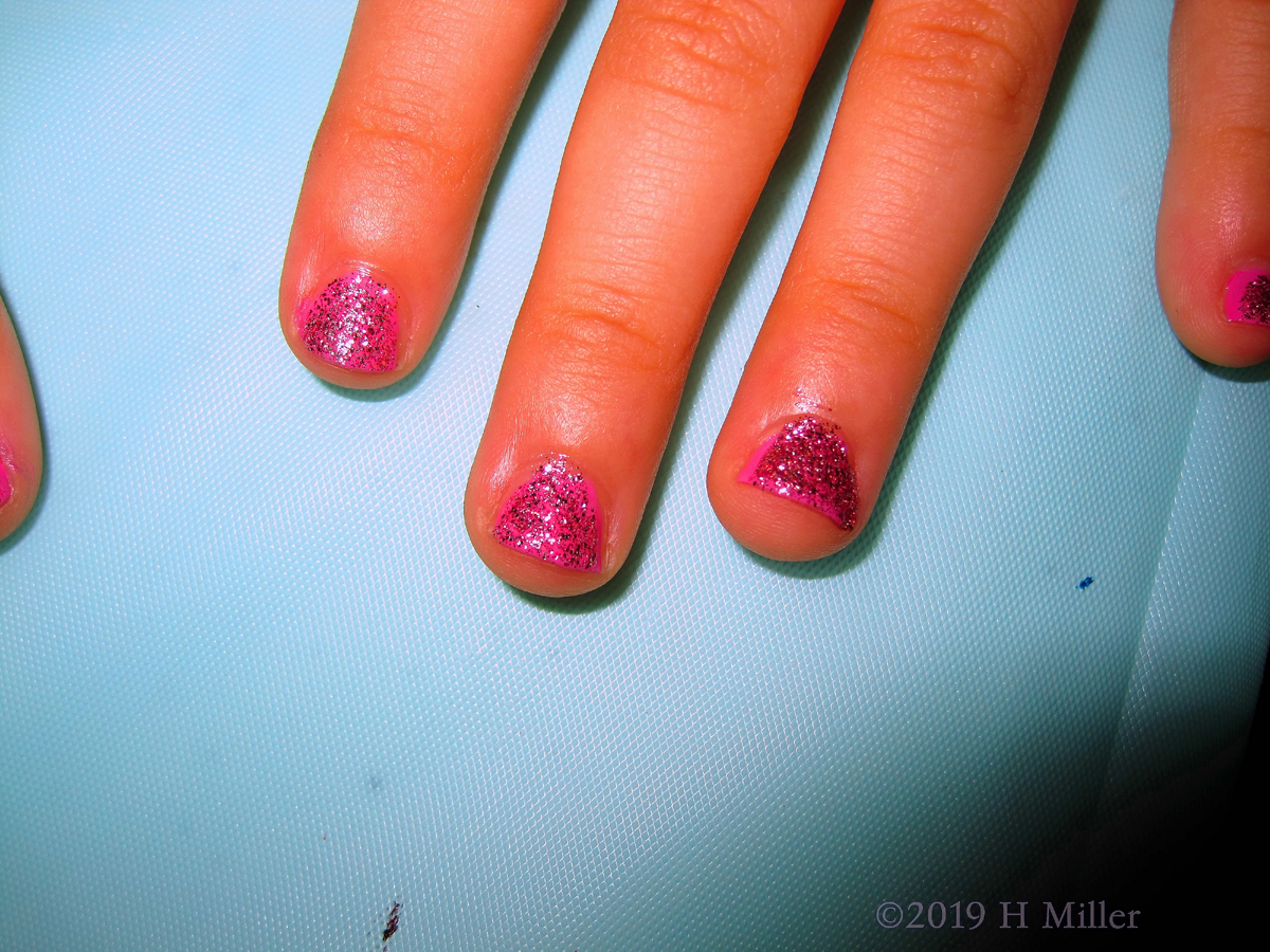 Bedazzled In Pink! Kids Mani With Pink Glitter Polish! 