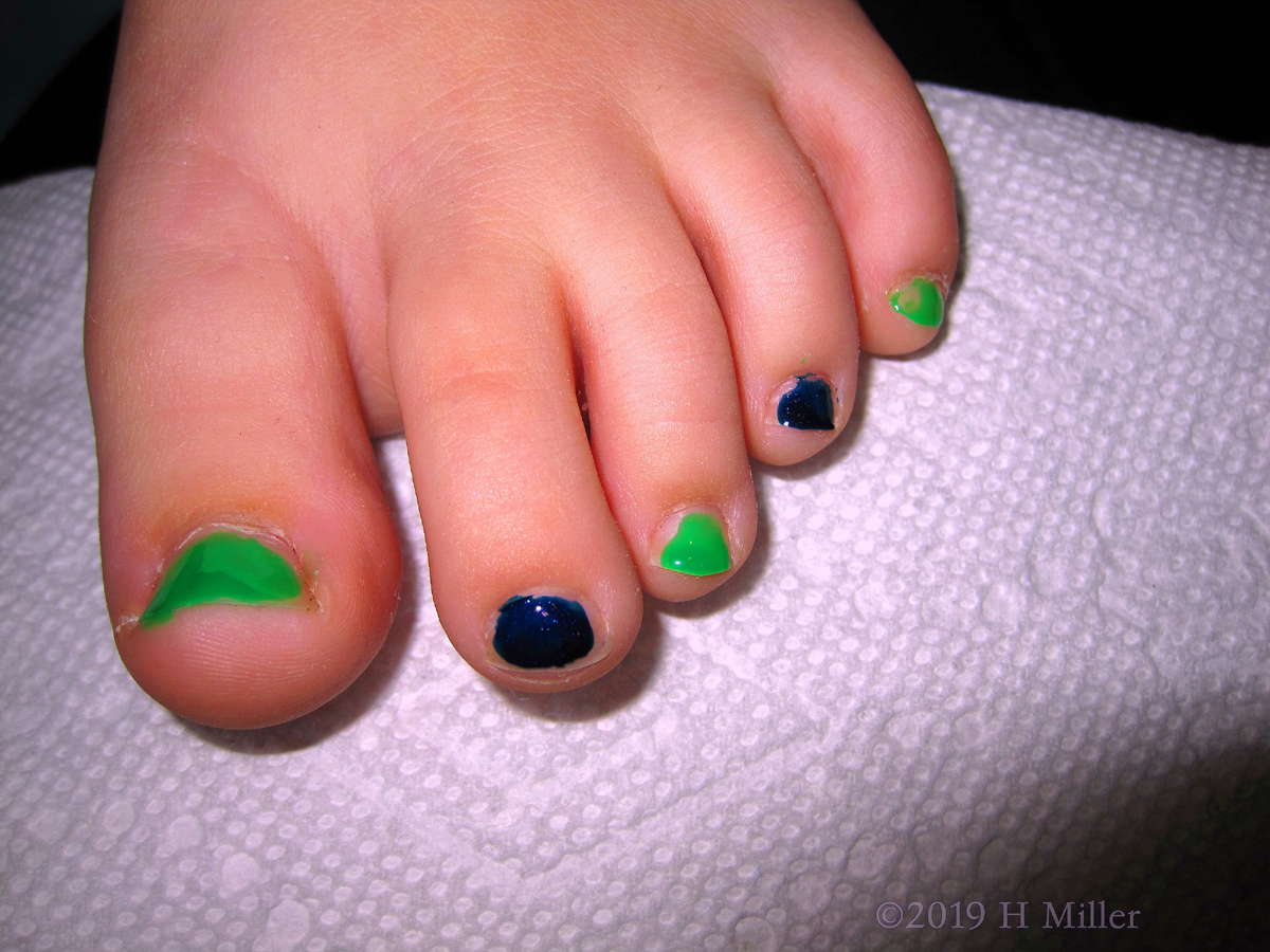 Green And Blue Polish For Kids Pedi! 