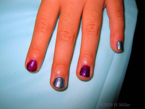 Plum And Teal Glitter On Kids Mani Plum And Teal Glitter On Kids Mani