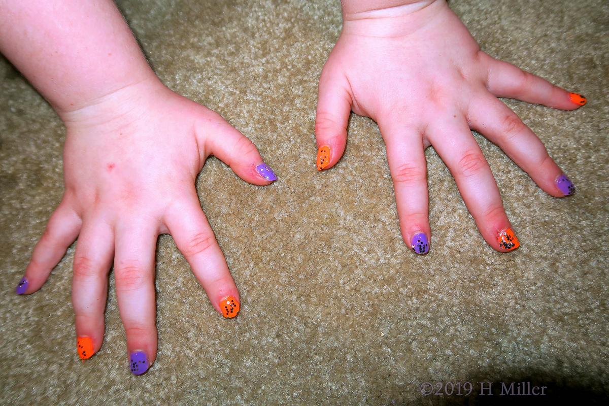 Birthday Nails! Orange And Purple Polish For Birthday Girl Kids Mani! 1
