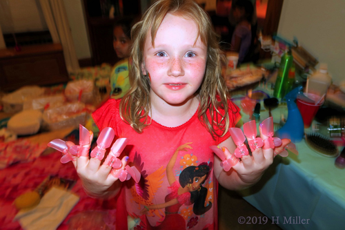 Kids Manicure Fun! Spa Party Guest Poses With Kids Mani! 