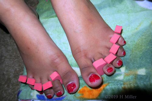 Red And Ready To Dry! Kids Pedi On Spa Party Guest! 