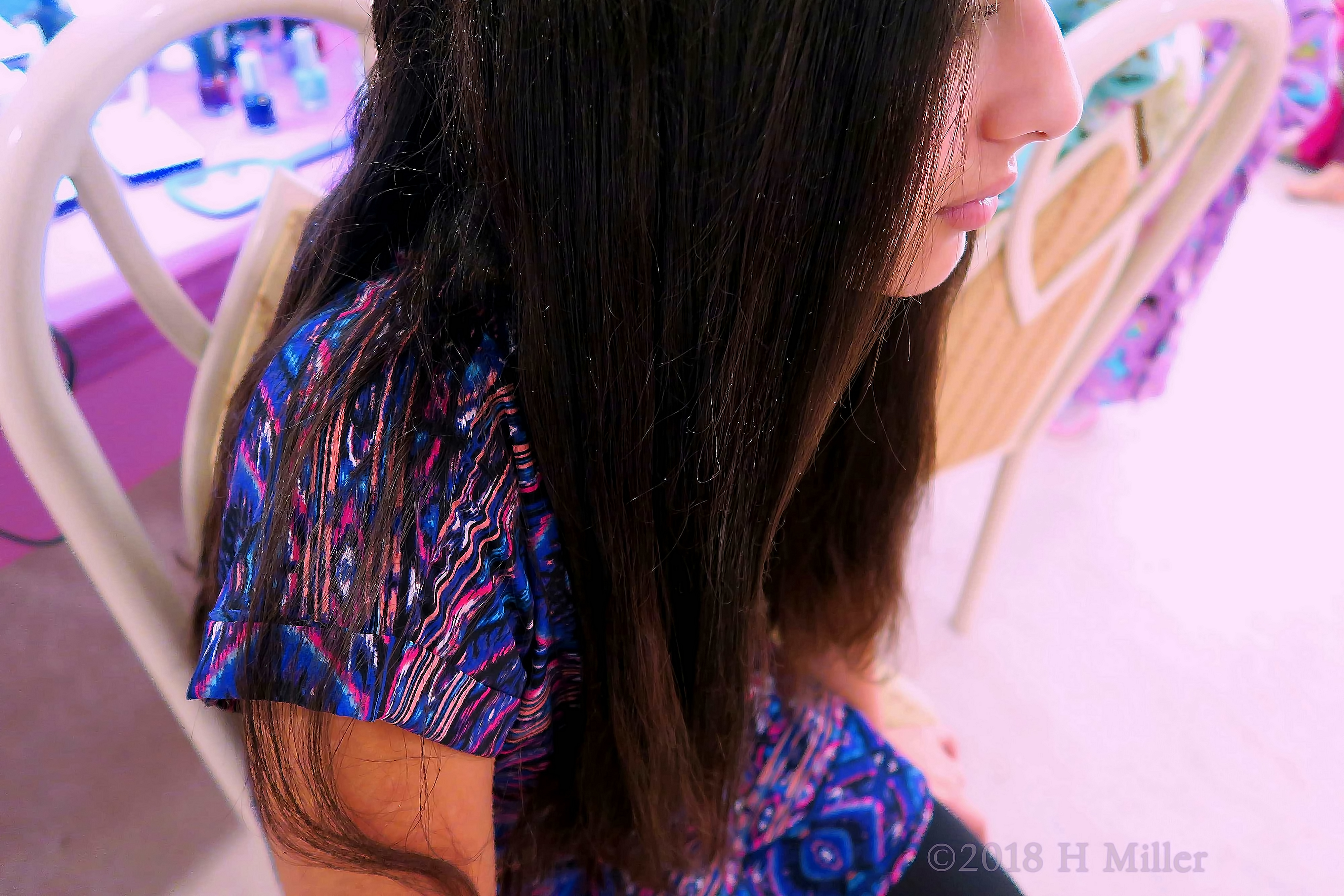 All Ready For The Birthday Party. Her Kids Hairstyle With Straightening Is Set. All Ready For The Birthday Party. Her Kids Hairstyle With Straightening Is Set.