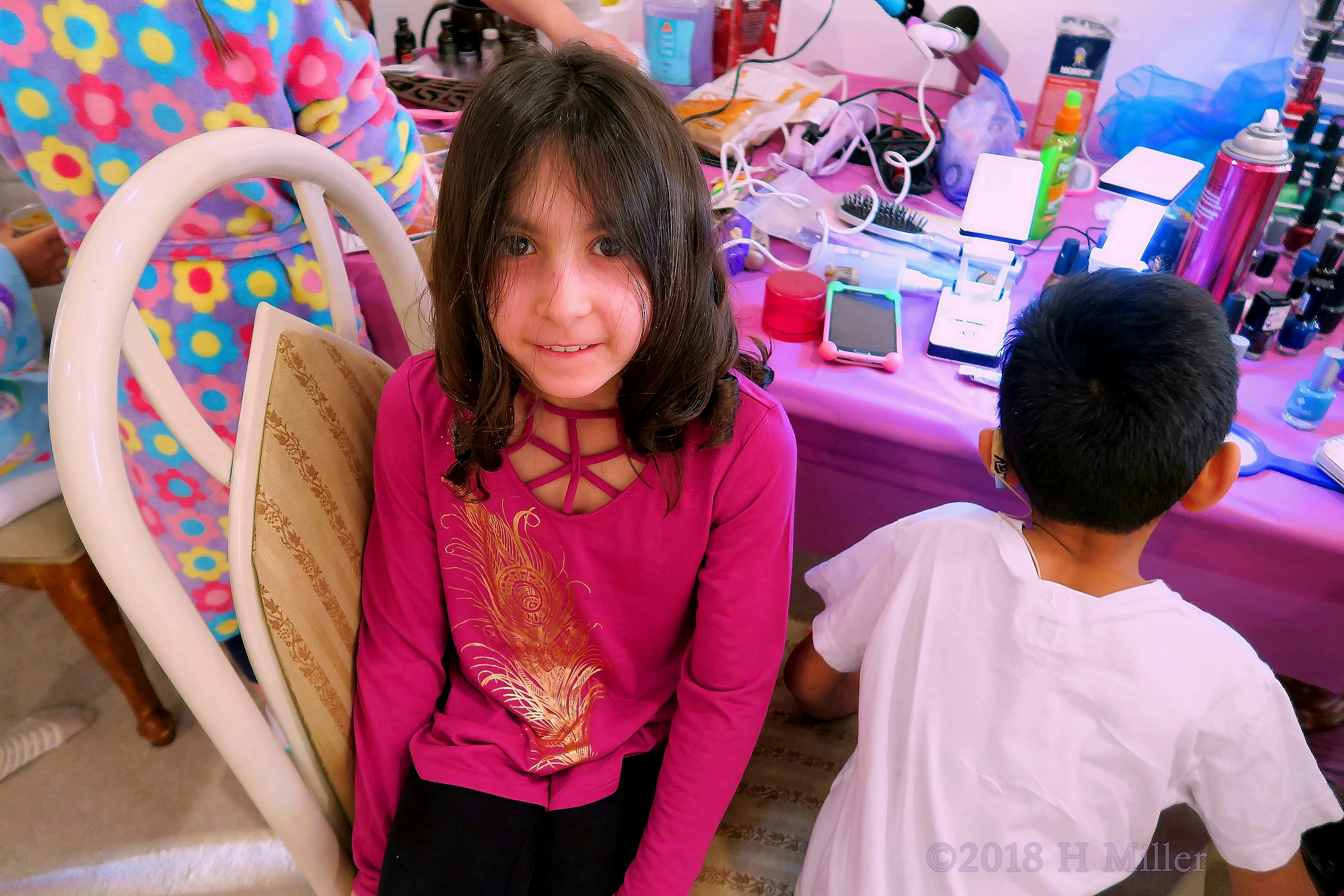 Hairstyling For Girls Is Done. Having Fun At The Birthday Party Hairstyling For Girls Is Done. Having Fun At The Birthday Party