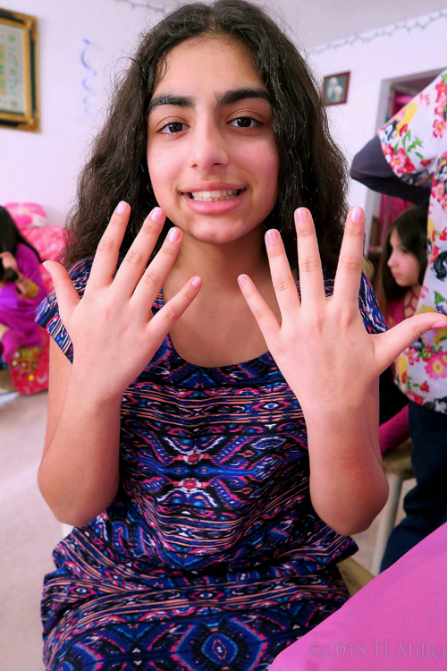 Showing Her New Girls Manicure With A Smile Showing Her New Girls Manicure With A Smile