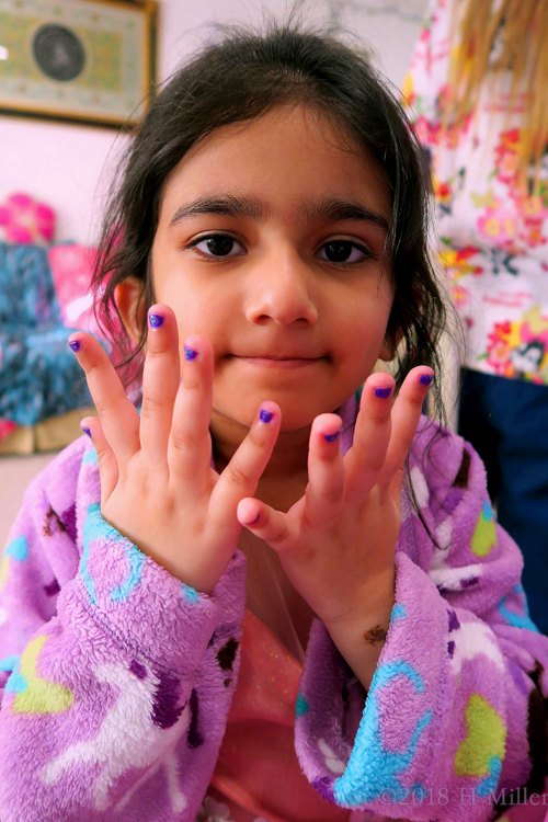 Purple And Blue Are Stunning! Amazing Blue Kids Manicure And A Purple Horse Spa Robe Purple And Blue Are Stunning! Amazing Blue Kids Manicure And A Purple Horse Spa Robe