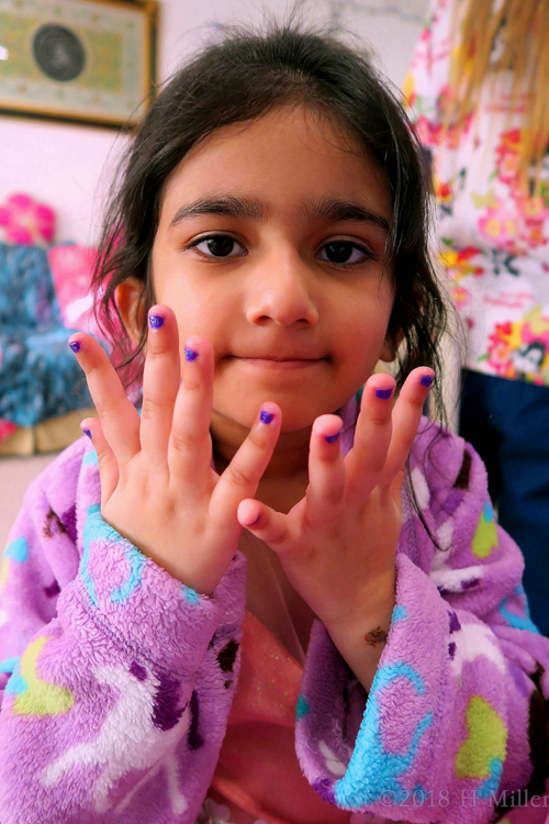 Purple And Blue Are Stunning! Amazing Blue Kids Manicure And A Purple Horse Spa Robe