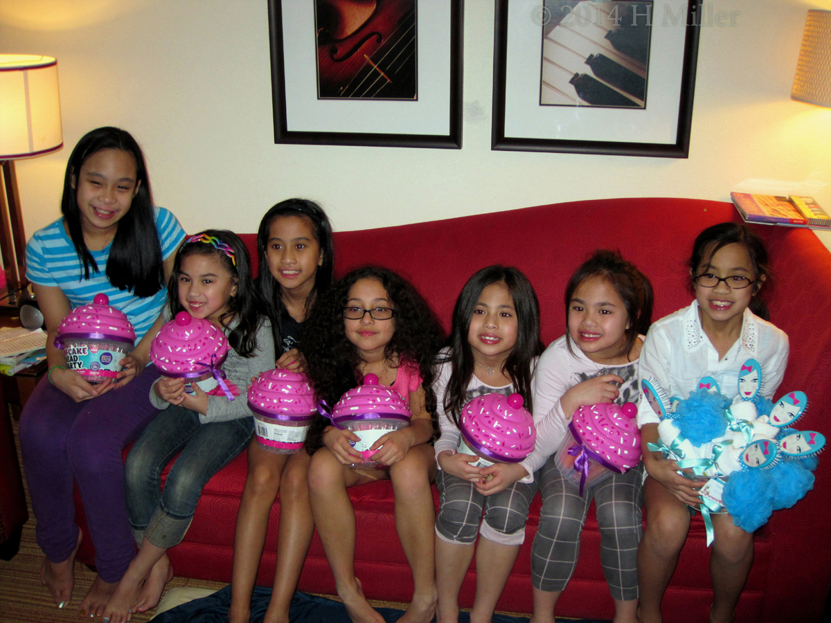 The Guests At Fiona's Spa Birthday Party Receive Their Party Favors. The Guests At Fiona's Spa Birthday Party Receive Their Party Favors.