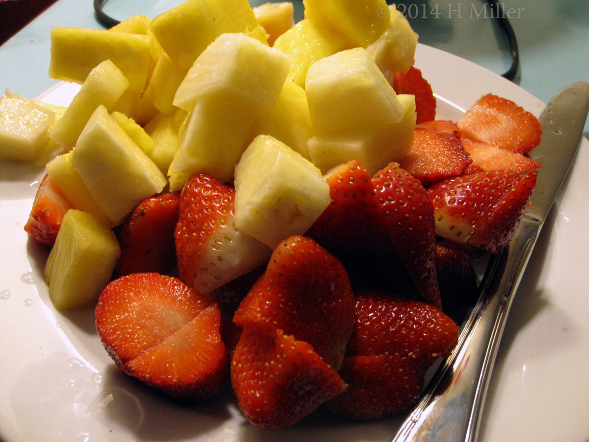Pineapples And Strawberries For Fondue Dipping. 