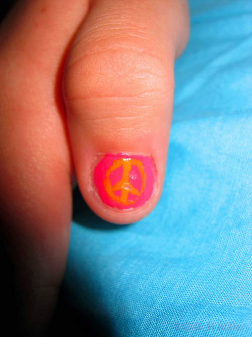 Cool Pink And Yellow Peace Sign Nail Art