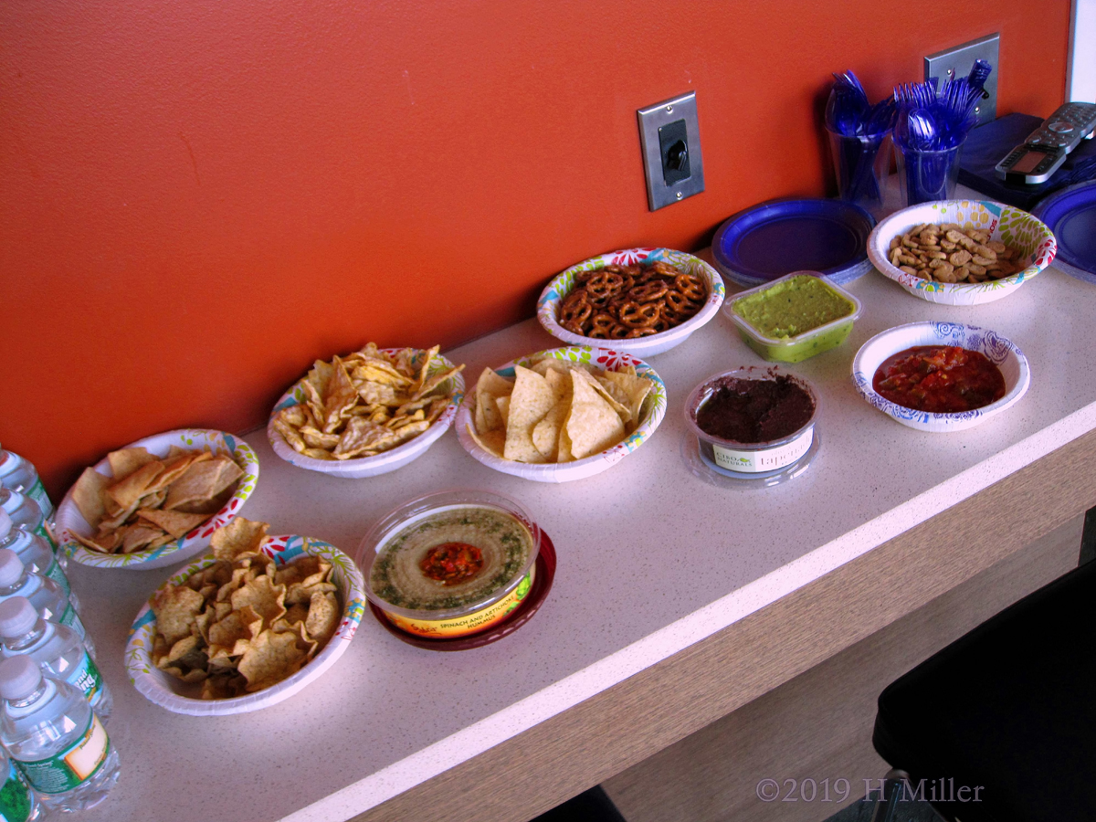 Assortment Of Chips, Pretzels And Dips 