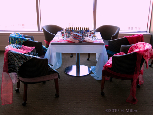 Manicure Station At The Kids Nail Salon With A Large Selection Of Nail Polish