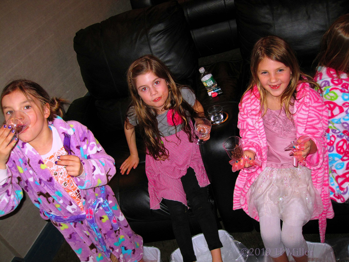 Gabby And Friends Enjoying The Fun Spa Party With Celebratory Champagne Glasses! 