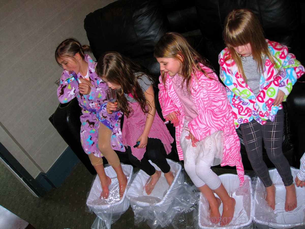 The Birthday Girl and Friends Getting Relaxing Kids Pedicures 