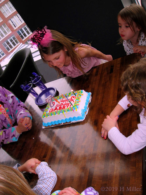 Blowing Out The Candles On Her Beautifully Decorated Cake